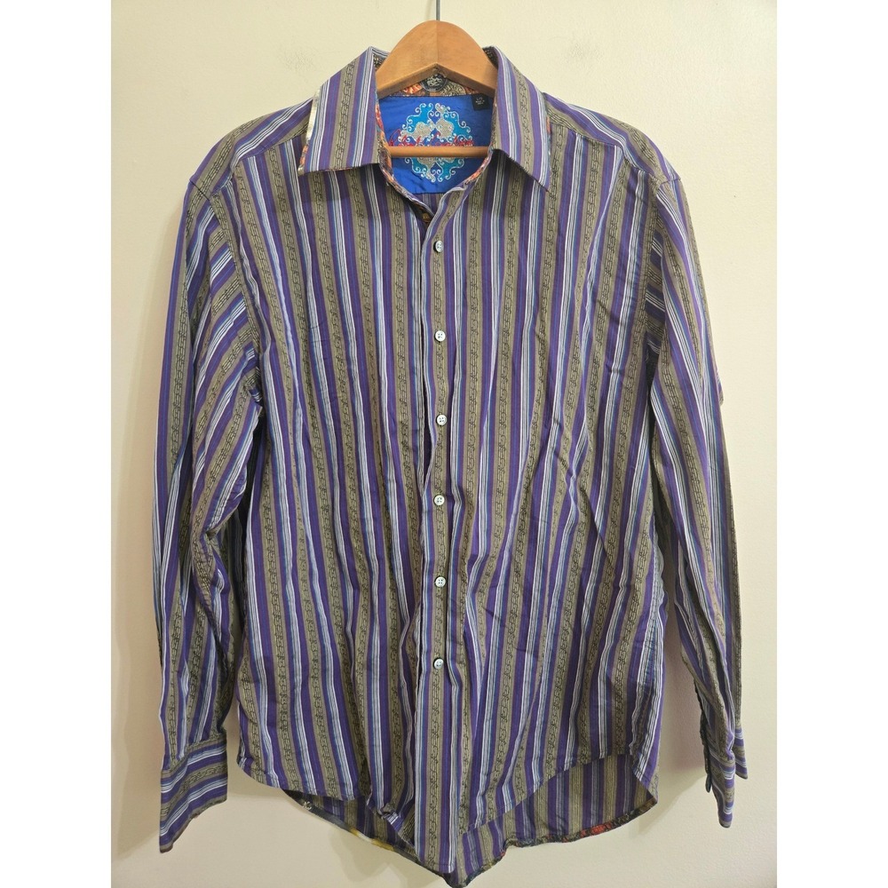 Robert Graham Stripe Sport Shirt Men's L Purple Olive 100% Cotton NWOT